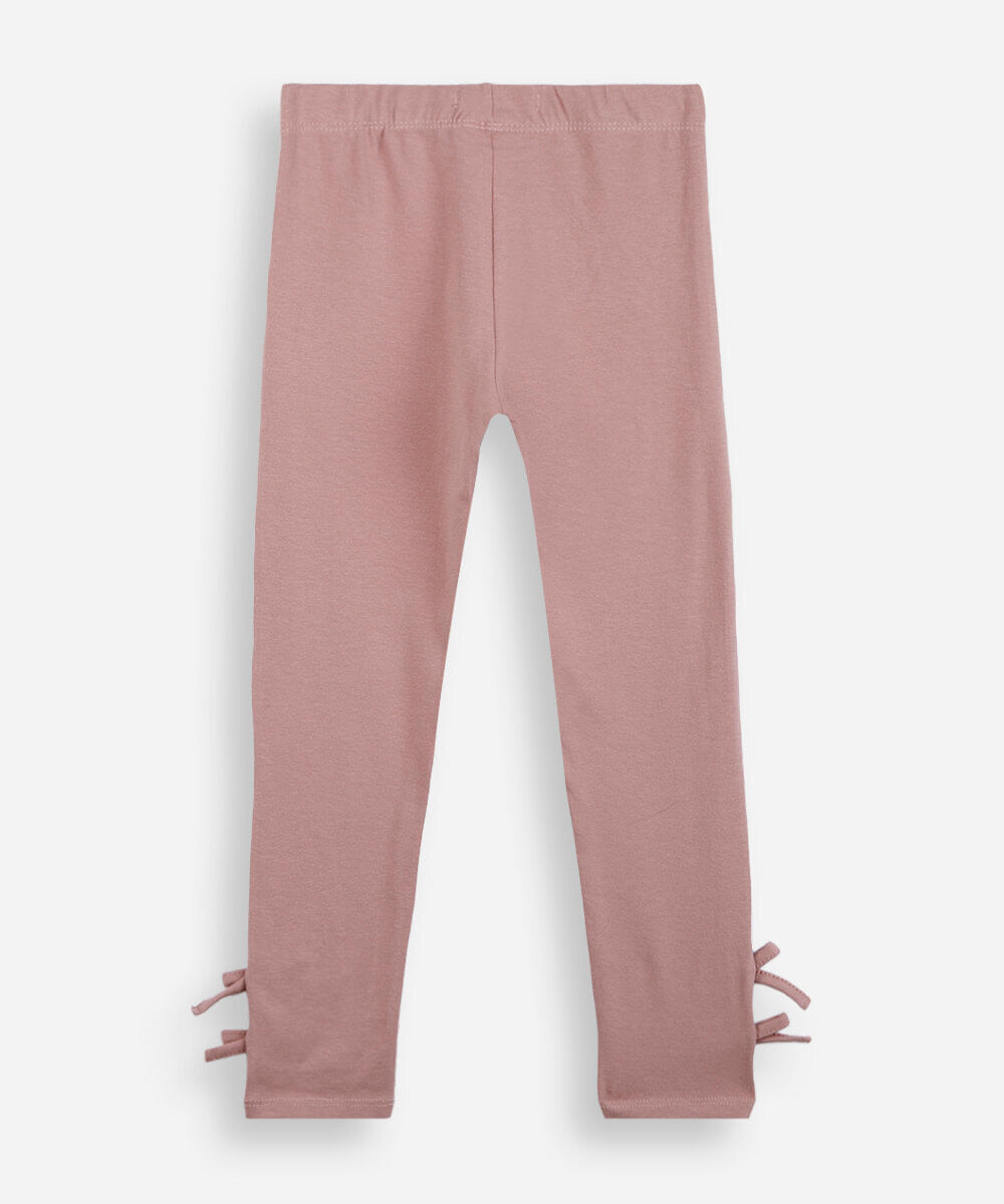 calça legging infantil com lacinhos na barra rosa