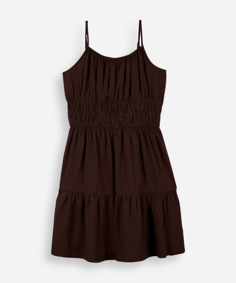 vestido curto juvenil com alças finas marrom