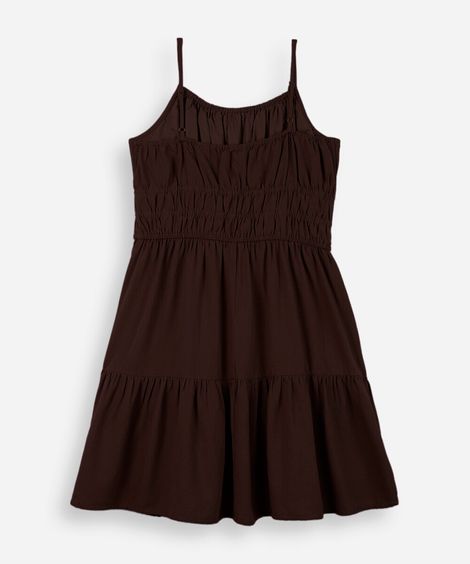 vestido curto juvenil com alças finas marrom