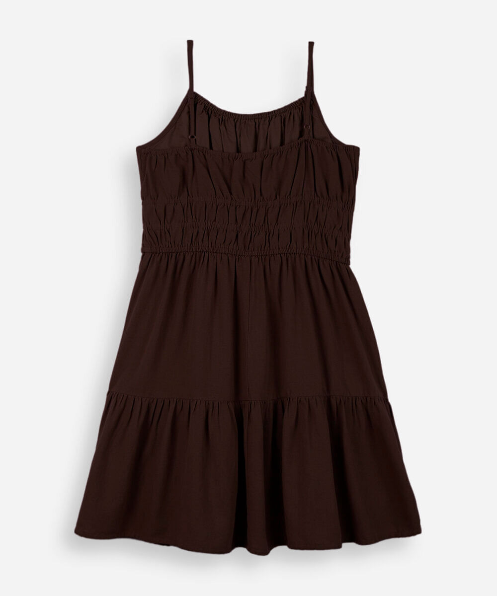 vestido curto juvenil com alças finas marrom