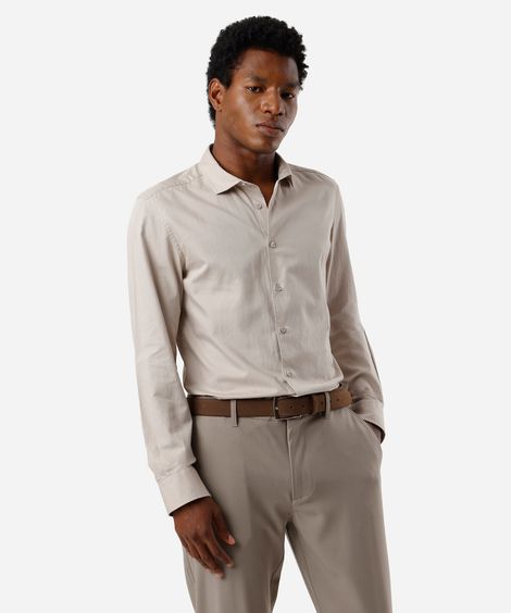 camisa slim fit masculina de algodão bege