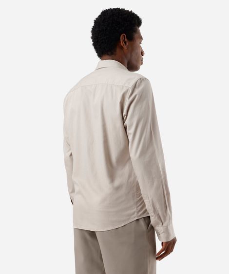 camisa slim fit masculina de algodão bege