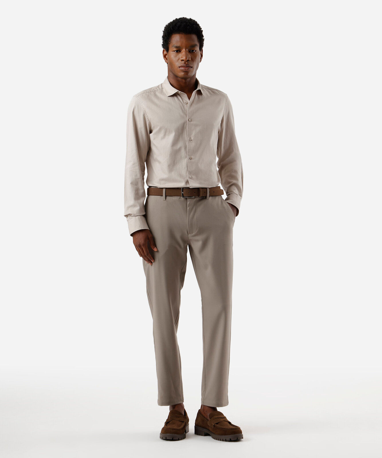 camisa slim fit masculina de algodão bege
