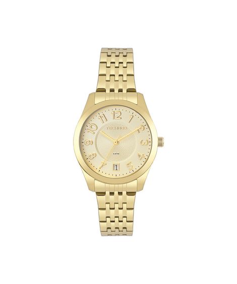relógio feminino technos analógico calendário 2115knjs 4x dourado