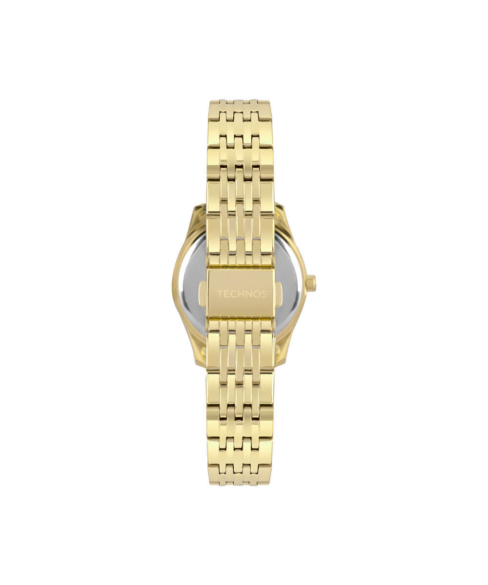 relógio feminino technos analógico calendário 2115knjs 4x dourado