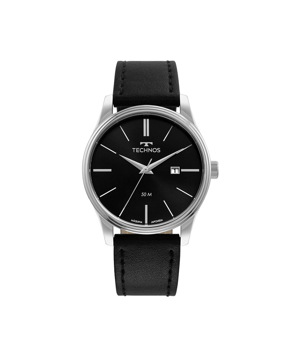 relógio masculino technos analógico calendário 2115mxu 0p prateado