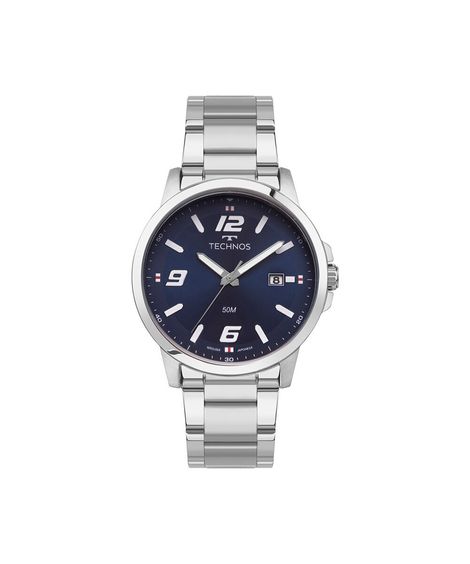 relógio masculino technos analógico calendário 2315lav 1a prateado