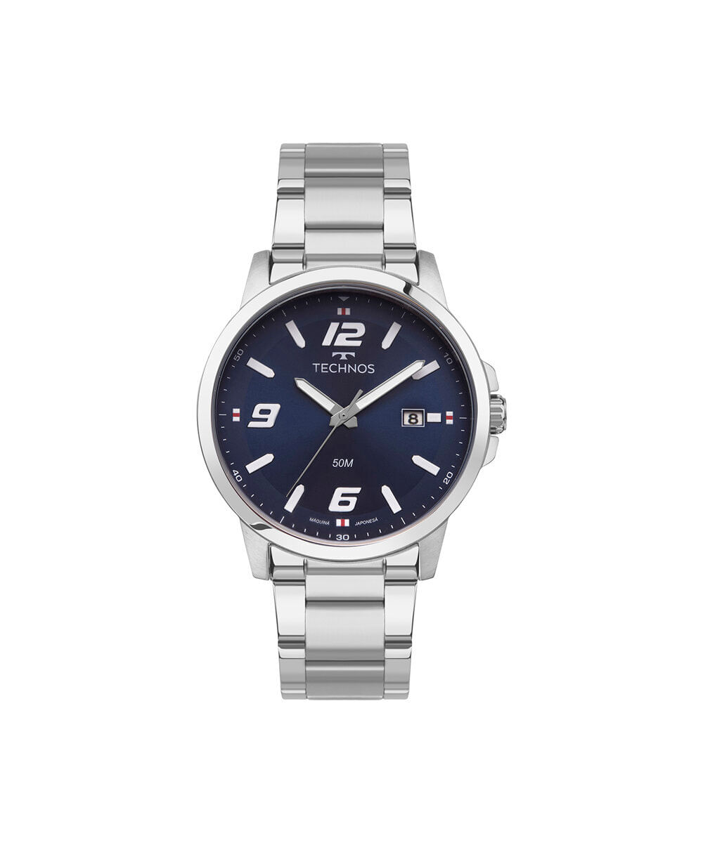 relógio masculino technos analógico calendário 2315lav 1a prateado