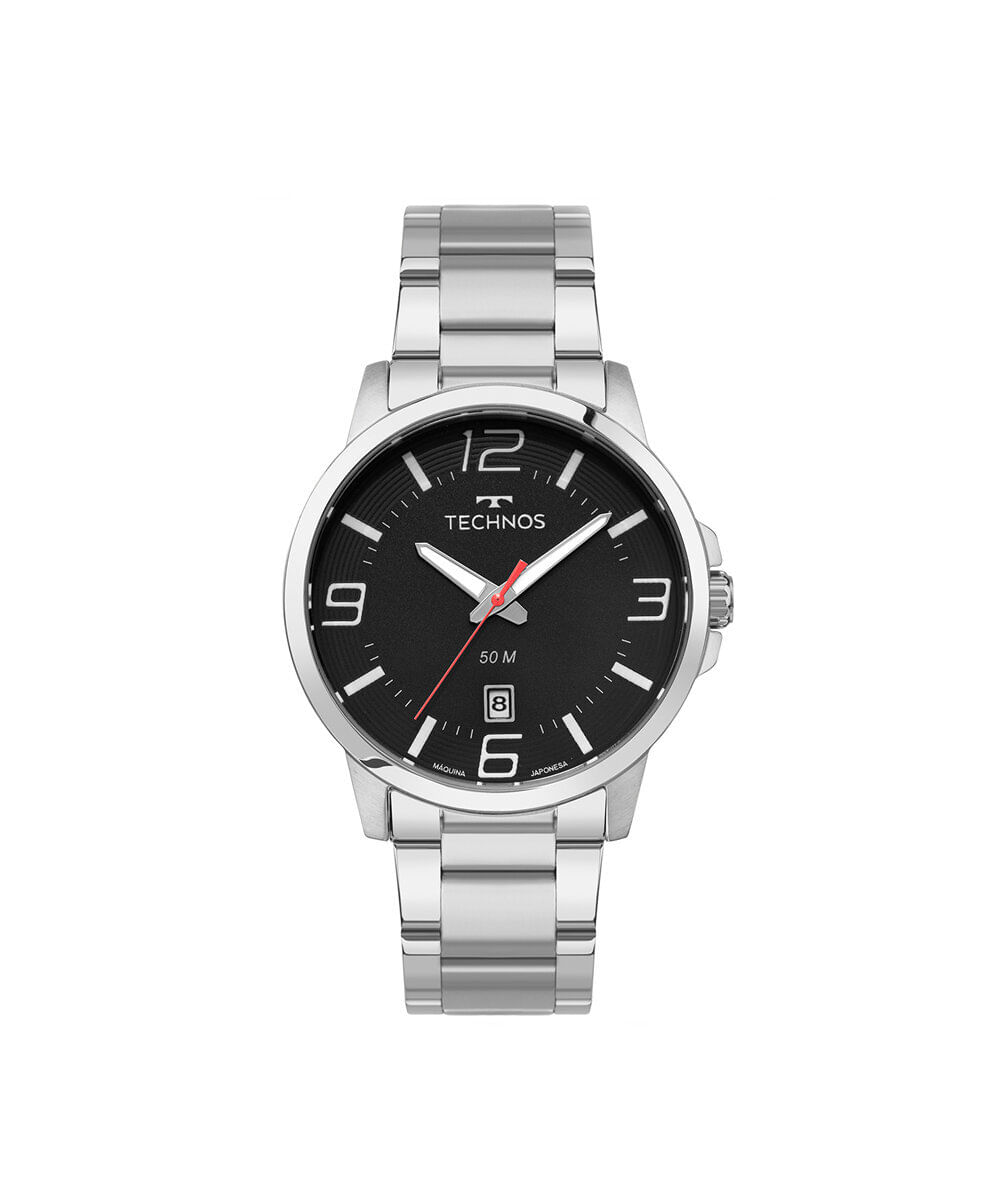relógio masculino technos analógico calendário 2315lba 1p prateado