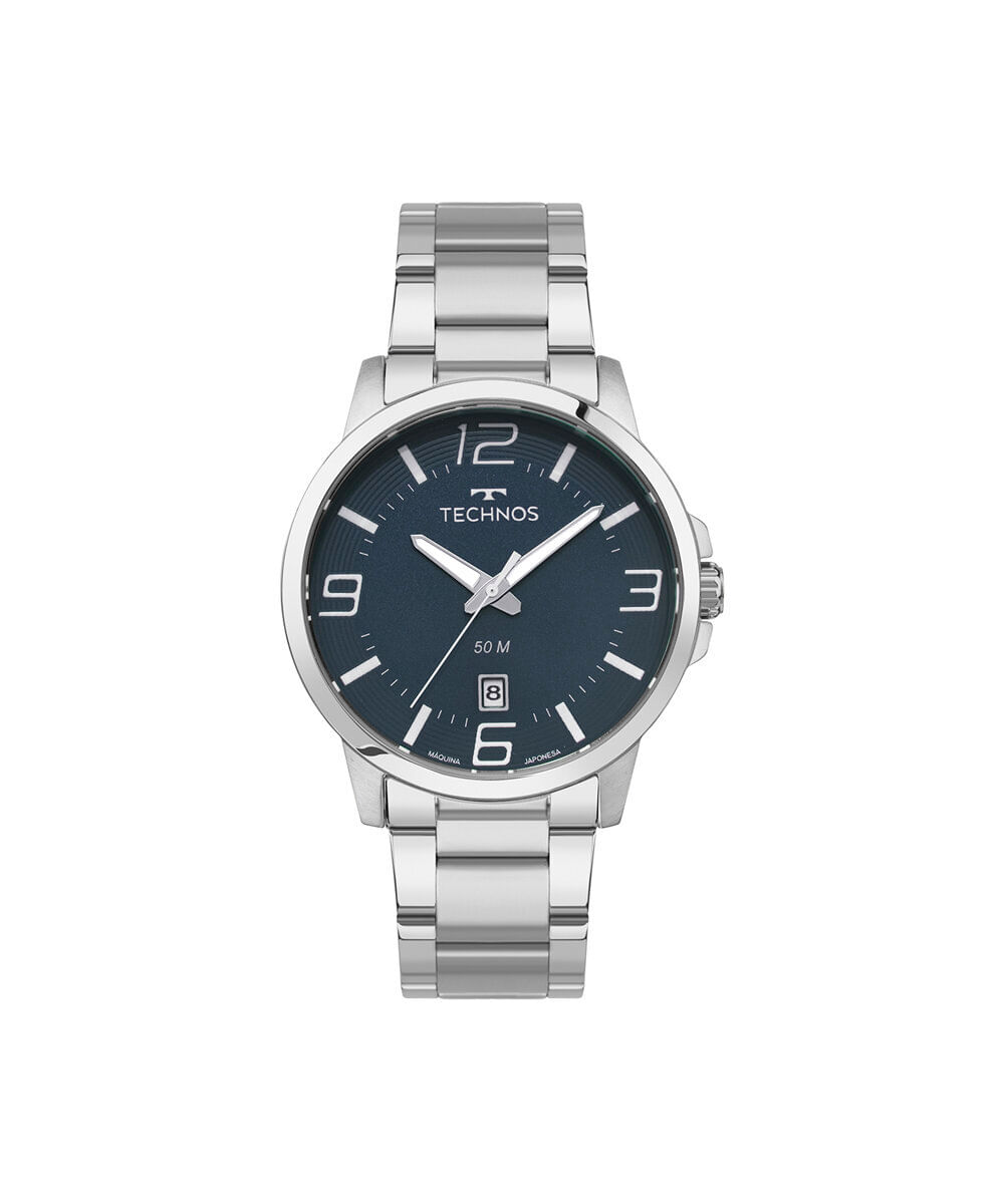 relógio masculino technos analógico calendário 2315lba1a prateado