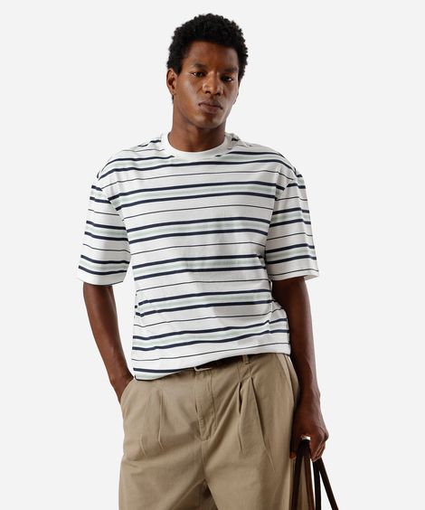 camiseta masculina de algodão listrada colorida