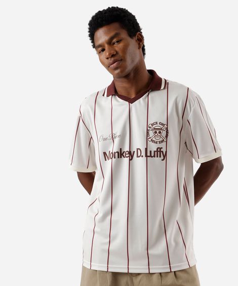 camiseta masculina com gola one piece listrada off white