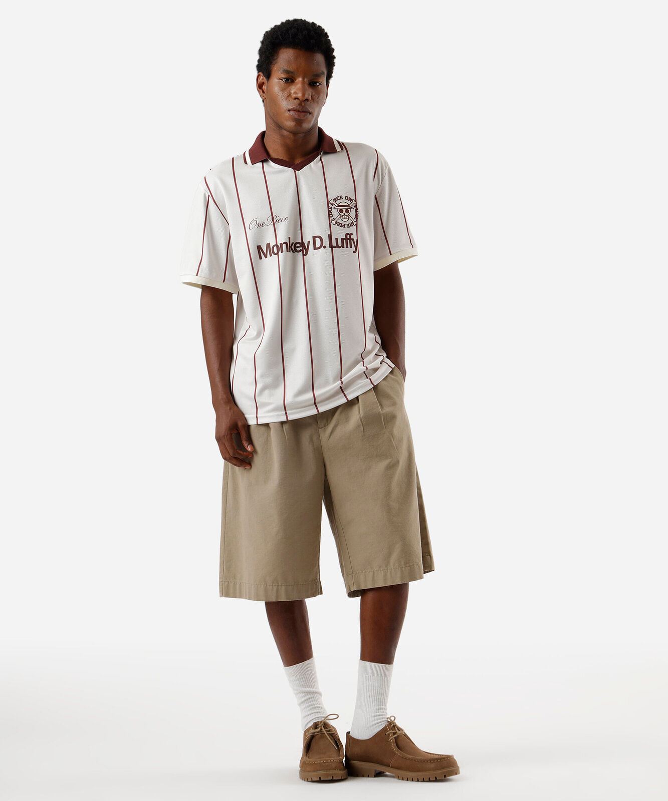 camiseta masculina com gola one piece listrada off white