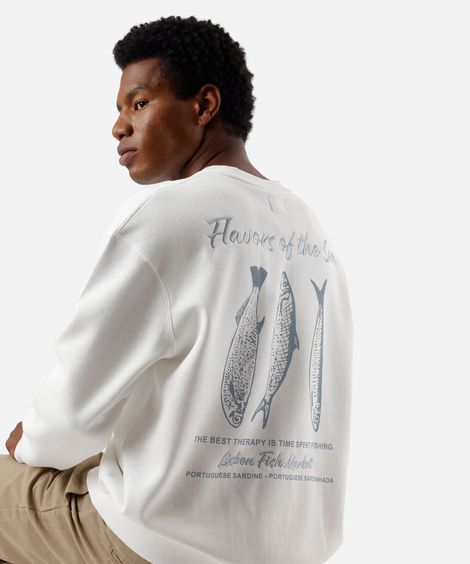 blusão masculino de moletom sardinhas cropped branco