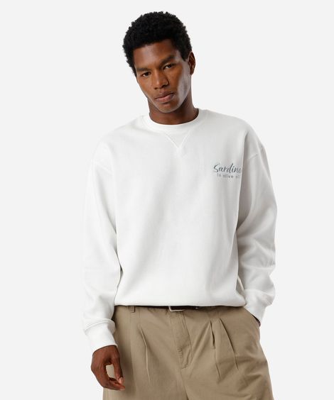 blusão masculino de moletom sardinhas cropped branco
