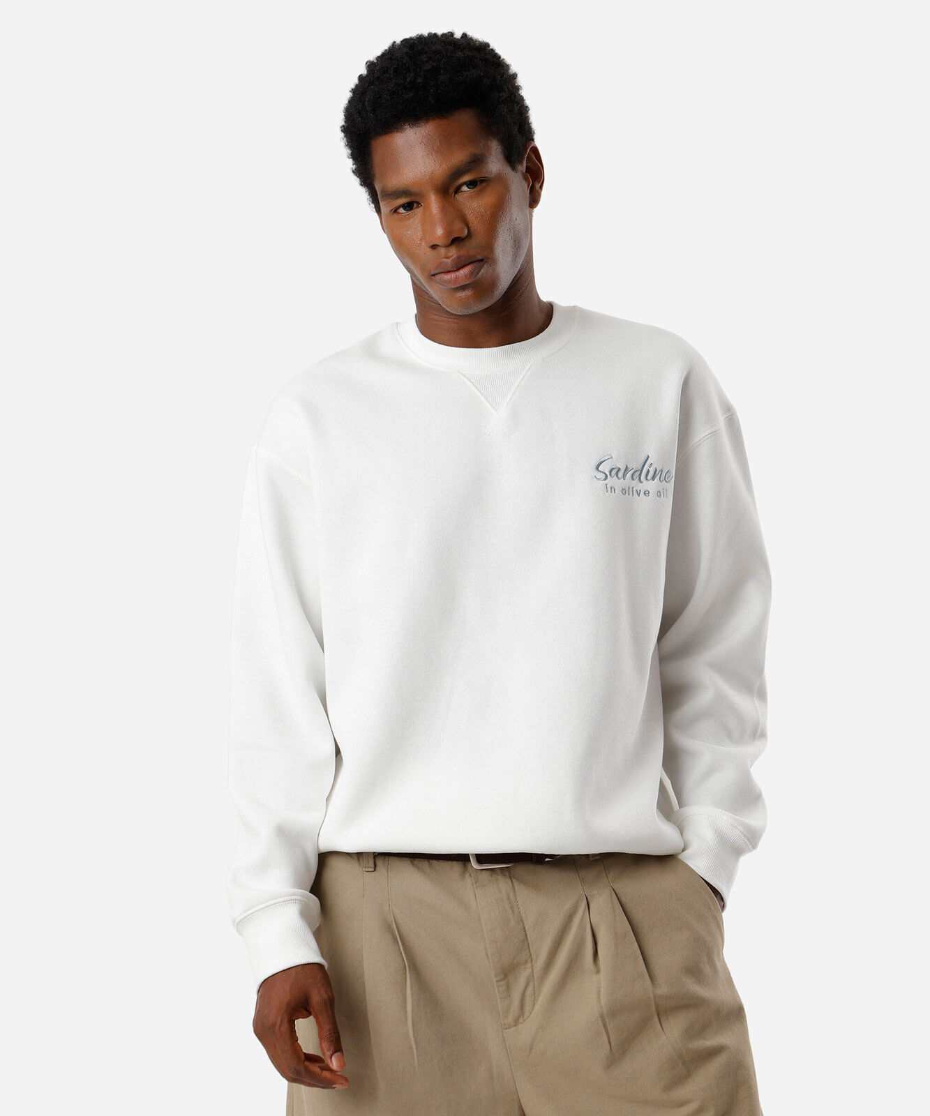 blusão masculino de moletom sardinhas cropped branco