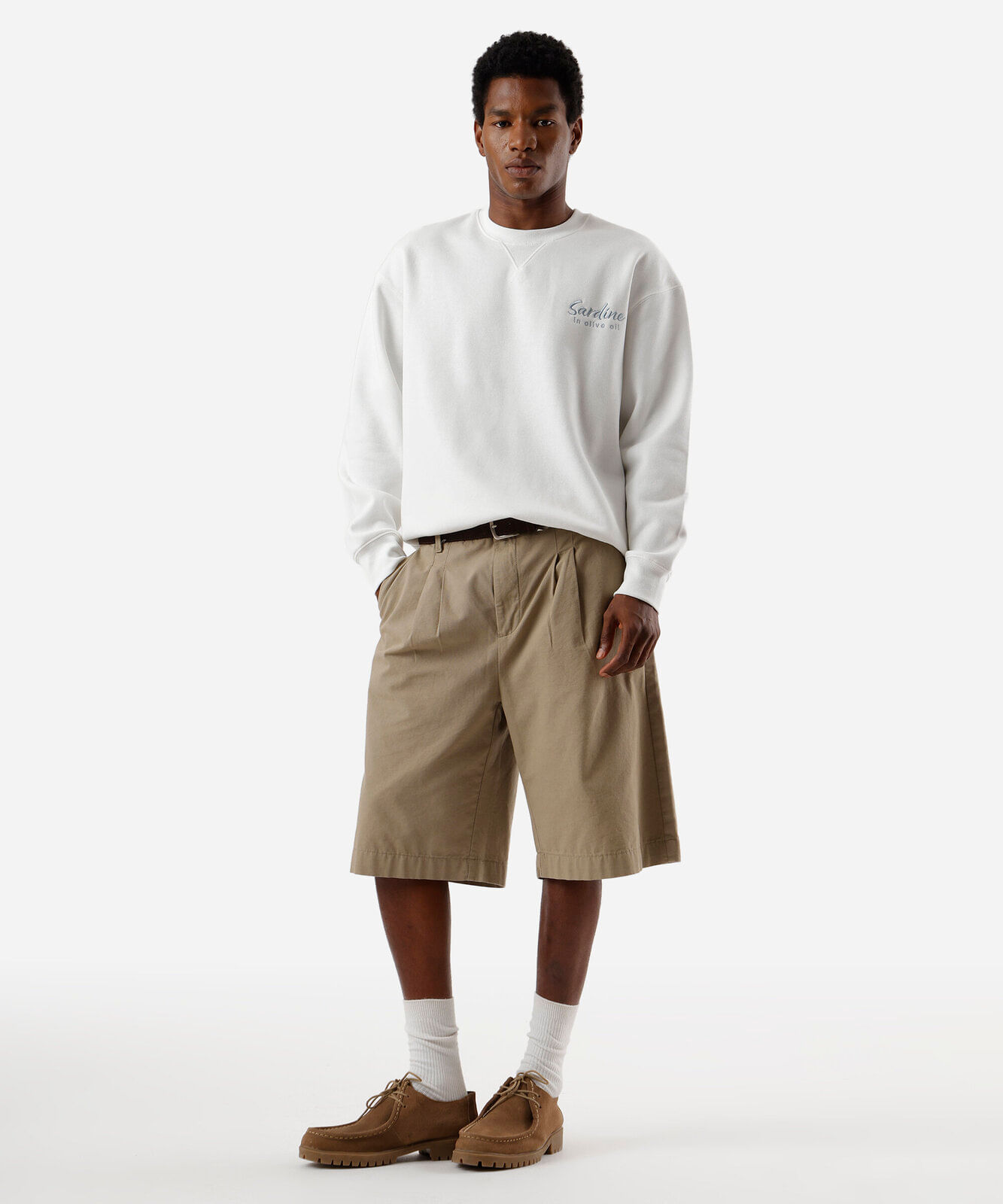blusão masculino de moletom sardinhas cropped branco
