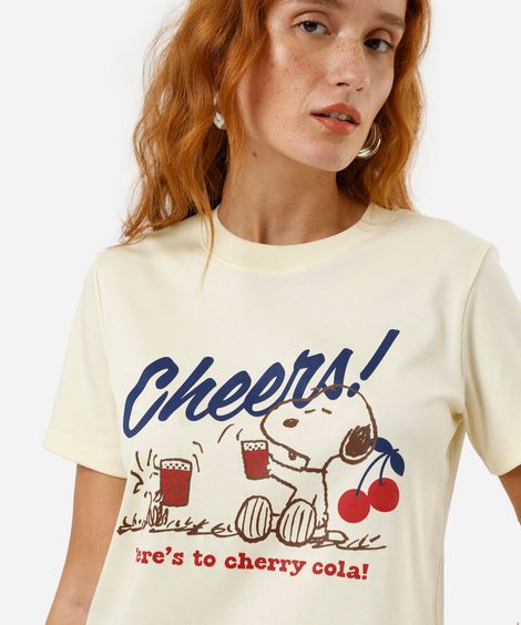 camiseta feminina de algodão peruano snoopy amarelo