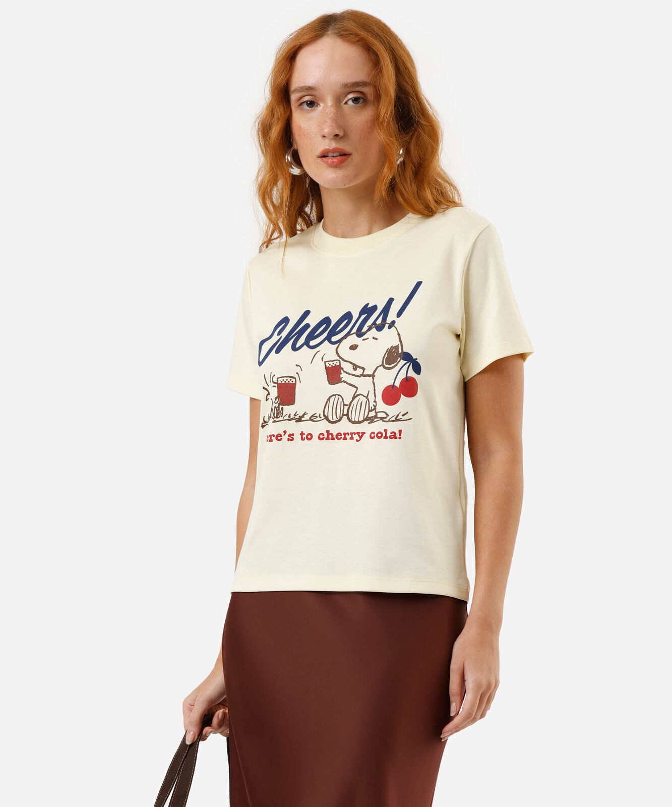 camiseta feminina de algodão peruano snoopy amarelo