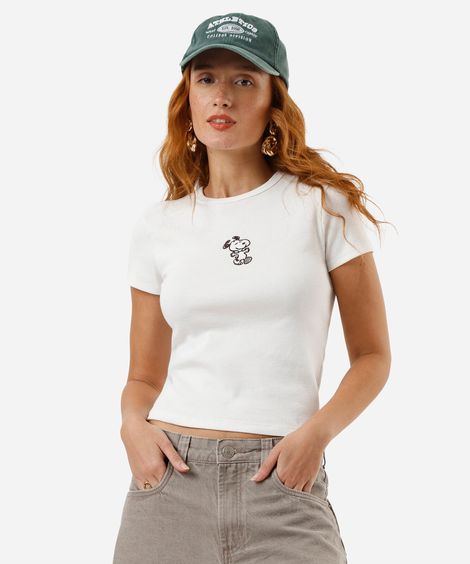 camiseta baby look feminino snoopy off white