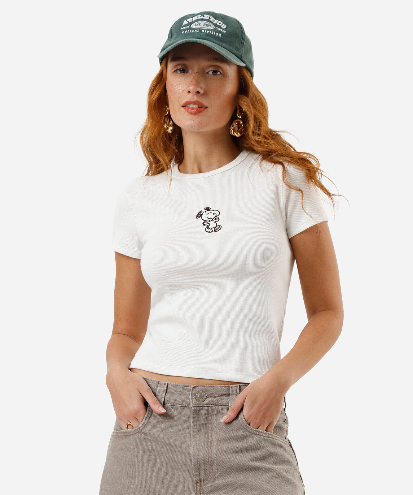 camiseta baby look feminino snoopy off white