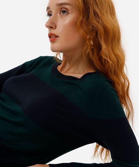 suéter feminino em tricot listrado verde