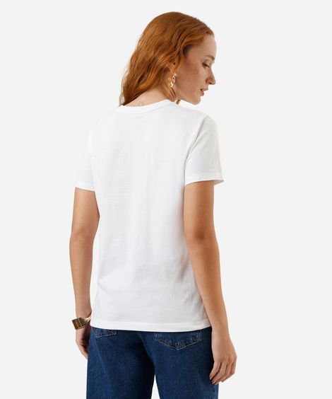 camiseta feminina feliz no simples off white