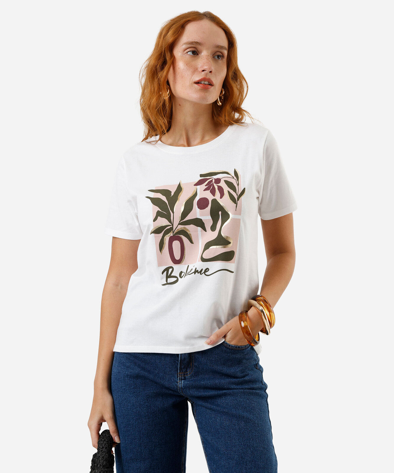 camiseta feminina boheme off white