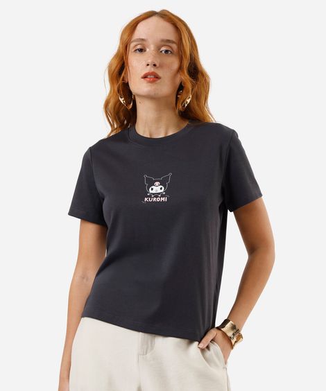 camiseta feminina de algodão kuromi cinza