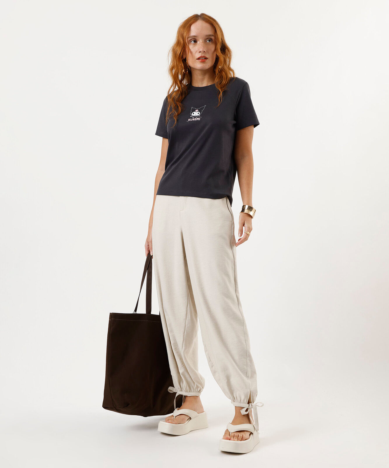 camiseta feminina de algodão kuromi cinza