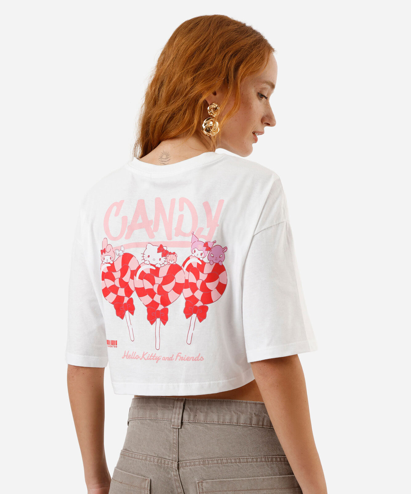 camiseta feminina cropped hello kitty bala off white