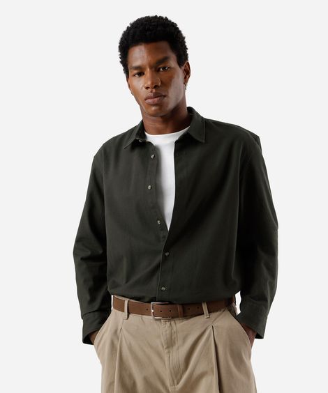 camisa masculina de sarja manga longa verde