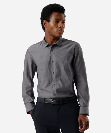 camisa slim fit masculina de algodão cinza