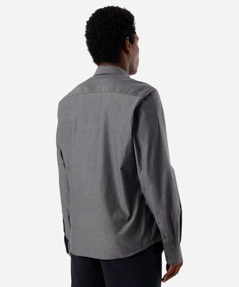 camisa slim fit masculina de algodão cinza