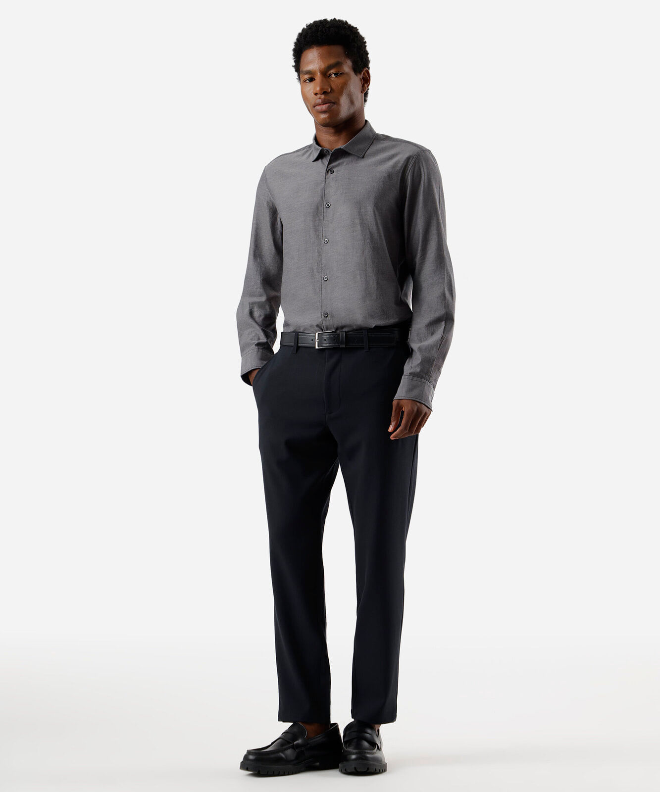 camisa slim fit masculina de algodão cinza