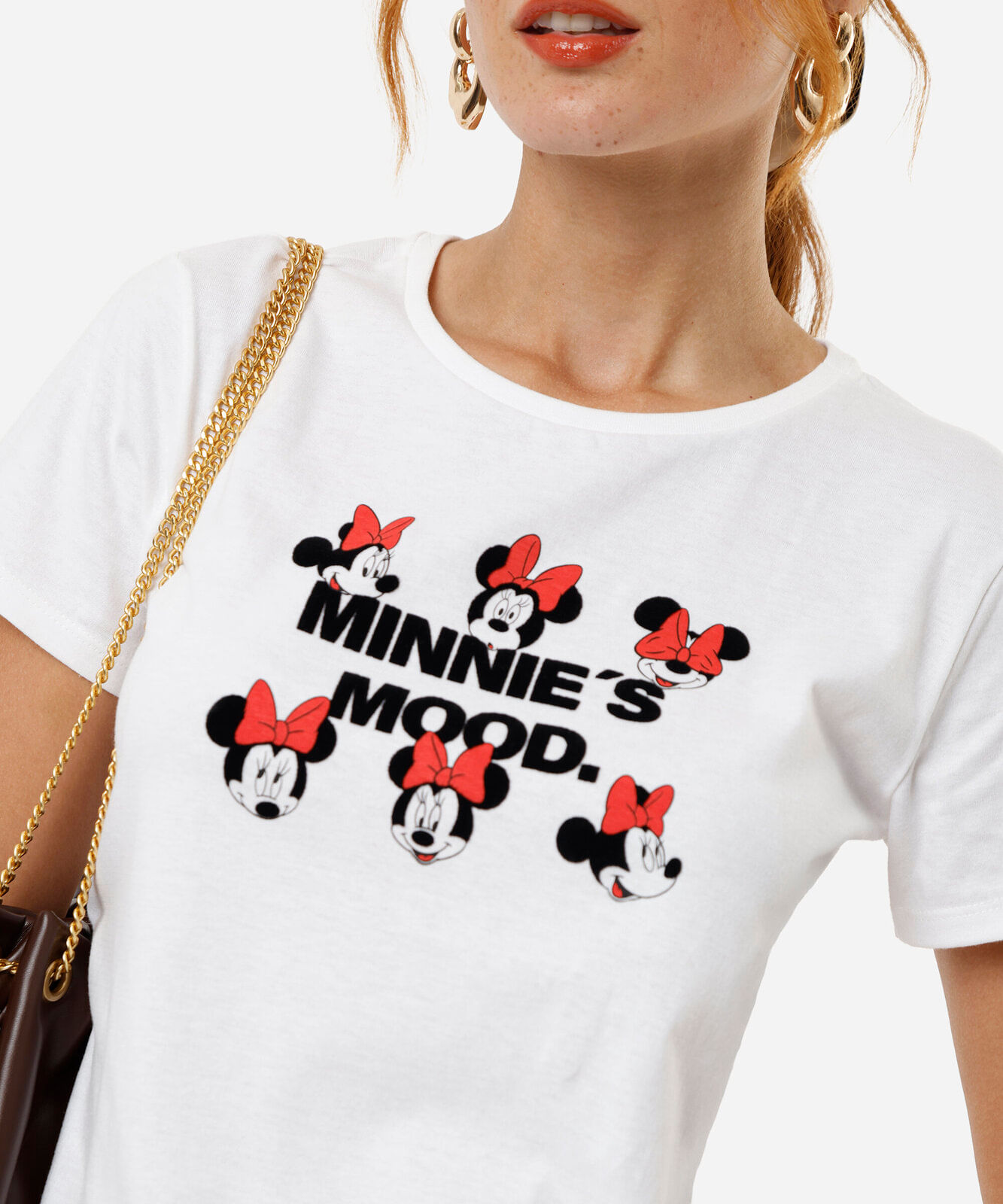 camiseta feminina flocado minnie off white
