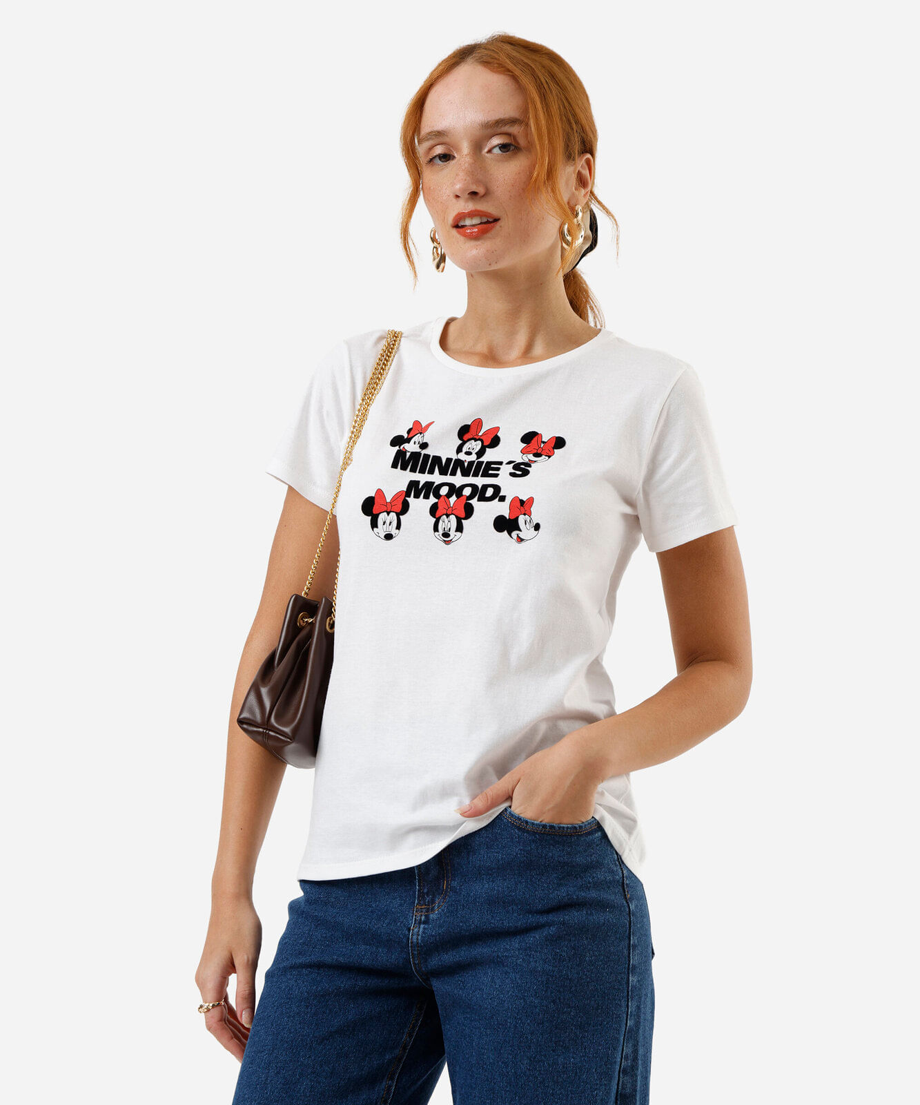 camiseta feminina flocado minnie off white