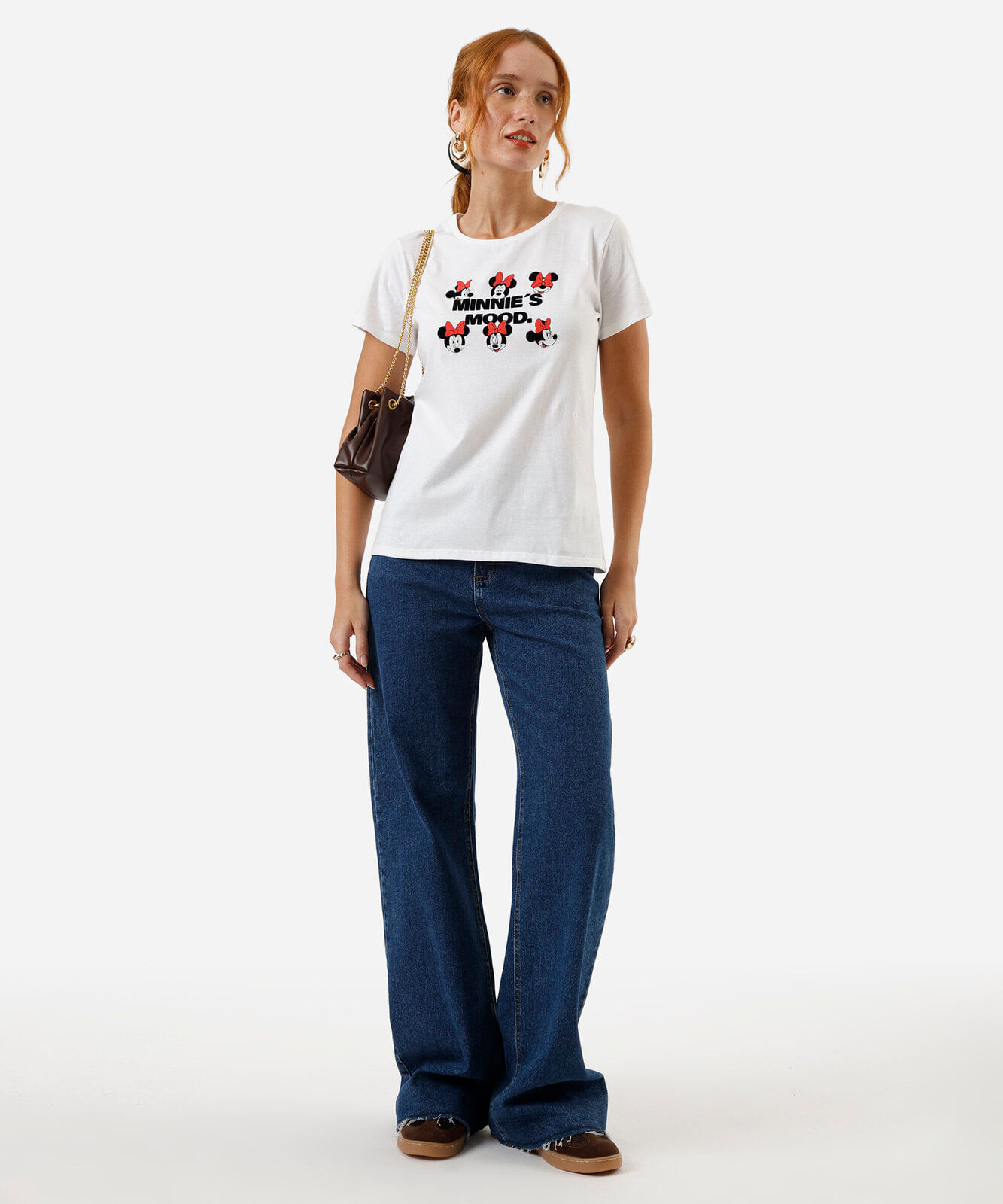 camiseta feminina flocado minnie off white