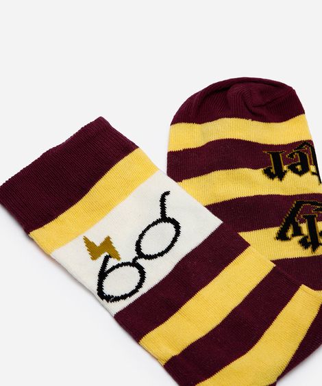 meia cano alto harry potter listrada colorida
