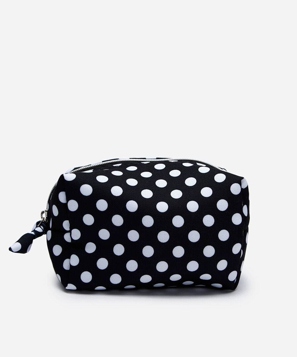 nécessaire estampada poá preta