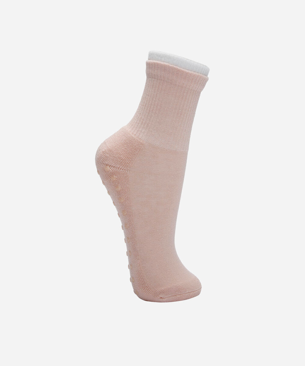 meia cano alto antiderrapante bicolor rosa