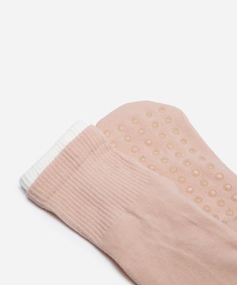 meia cano alto antiderrapante bicolor rosa