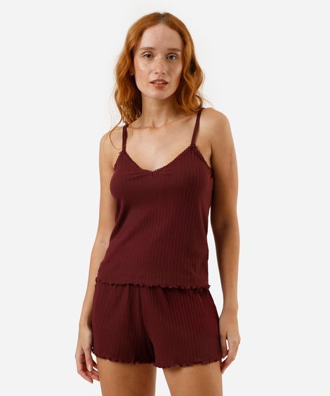 pijama short doll canelado vinho