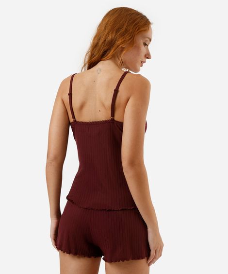 pijama short doll canelado vinho