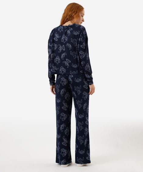 pijama feminino longo stitch azul