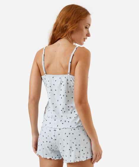 pijama short doll canelado floral azul