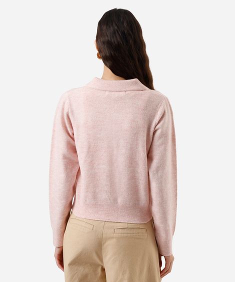 polo básica feminina de tricot manga longa rosa