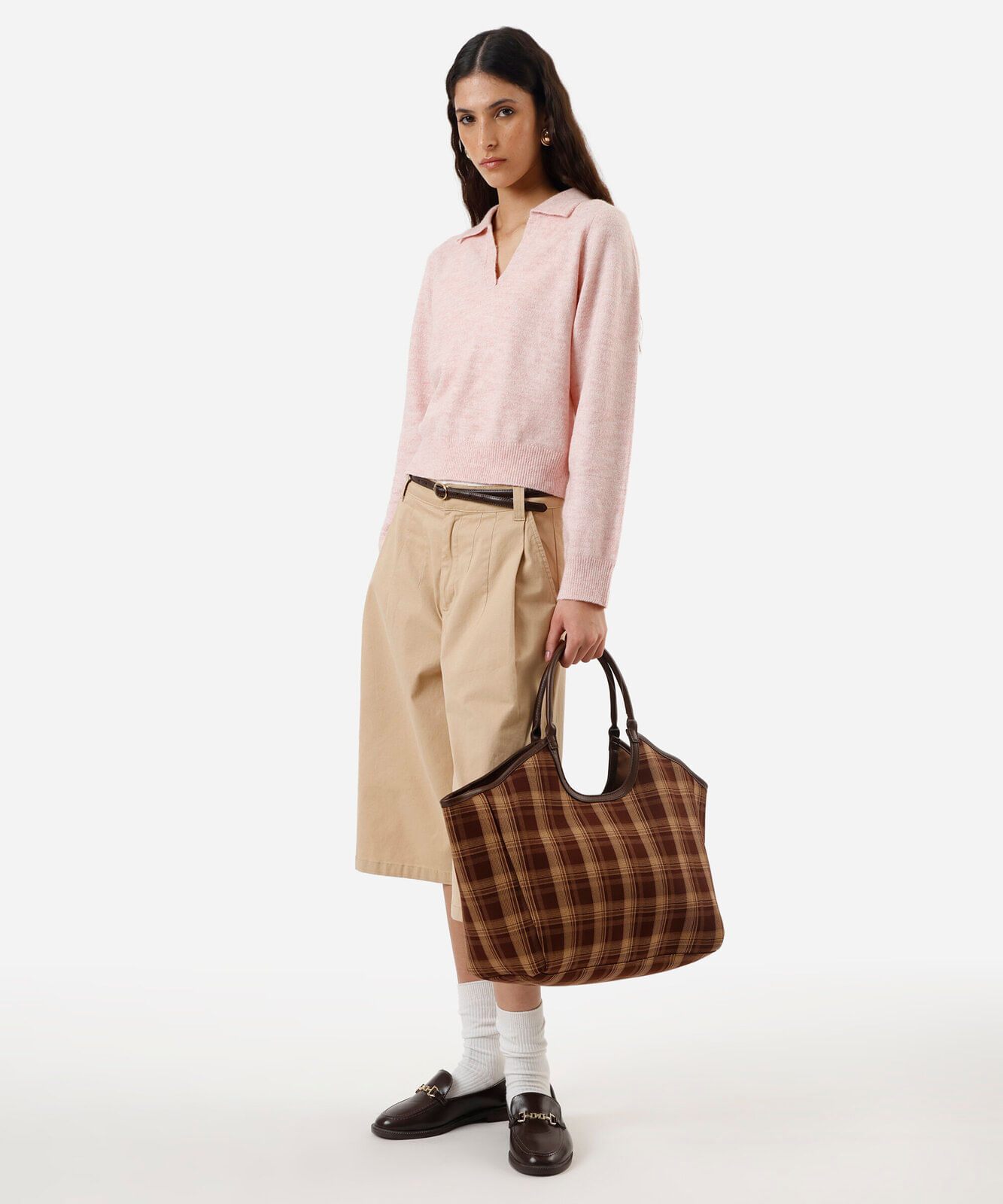 polo básica feminina de tricot manga longa rosa