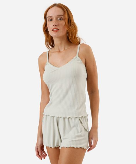 pijama short doll canelado verde