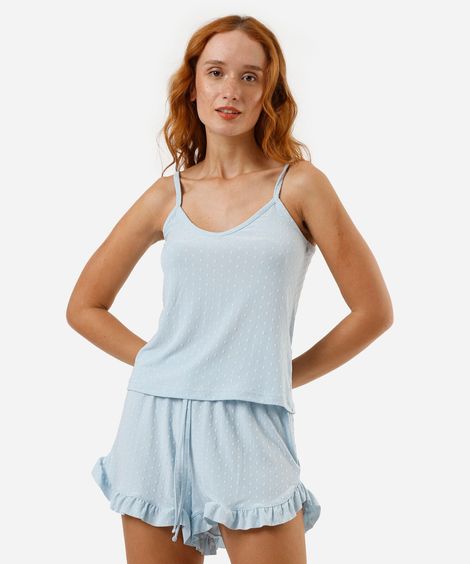 pijama short doll feminino texturizado azul